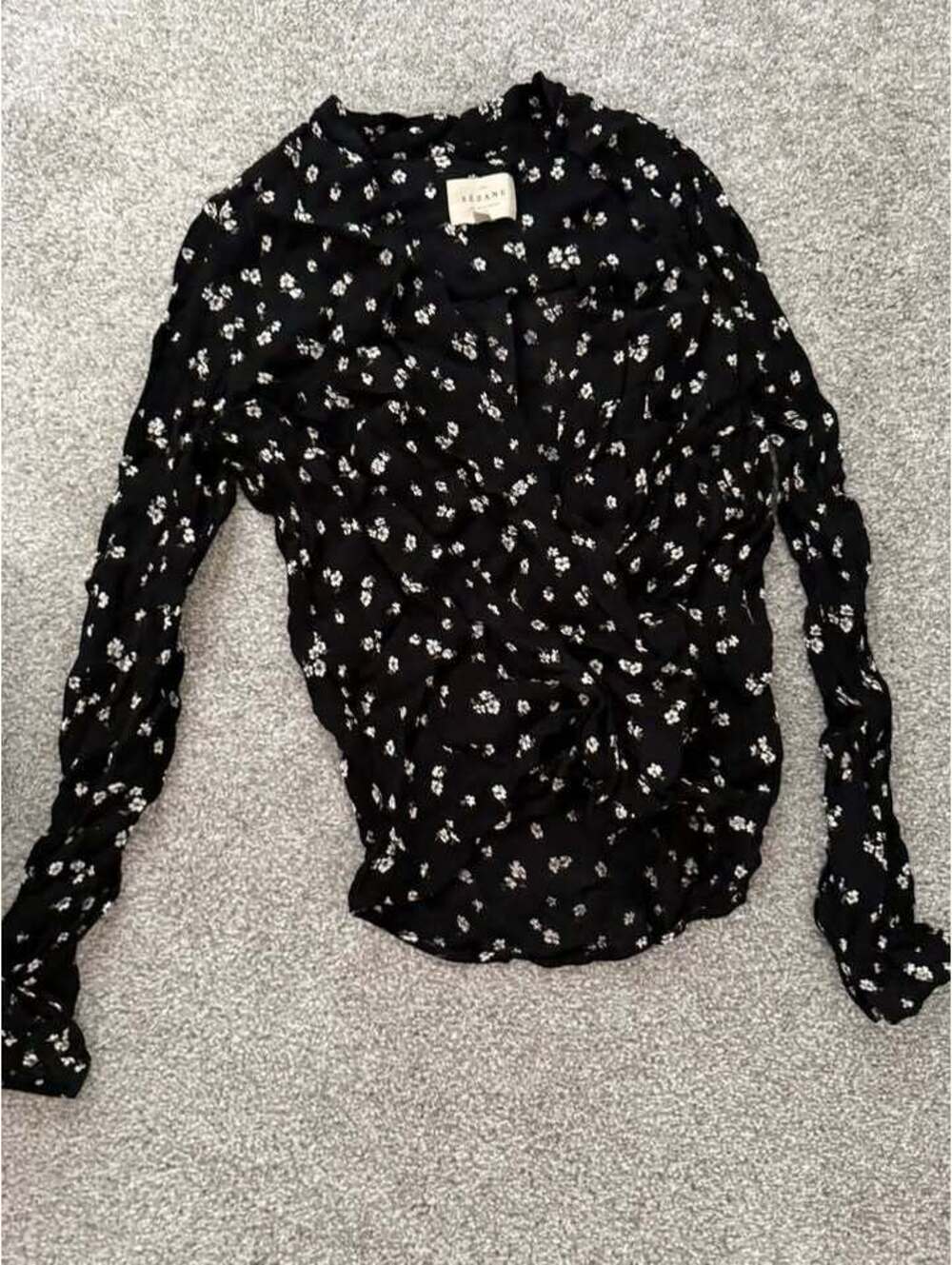 Sezane Black Daisy Print Blouse - FR 34 (US 2)